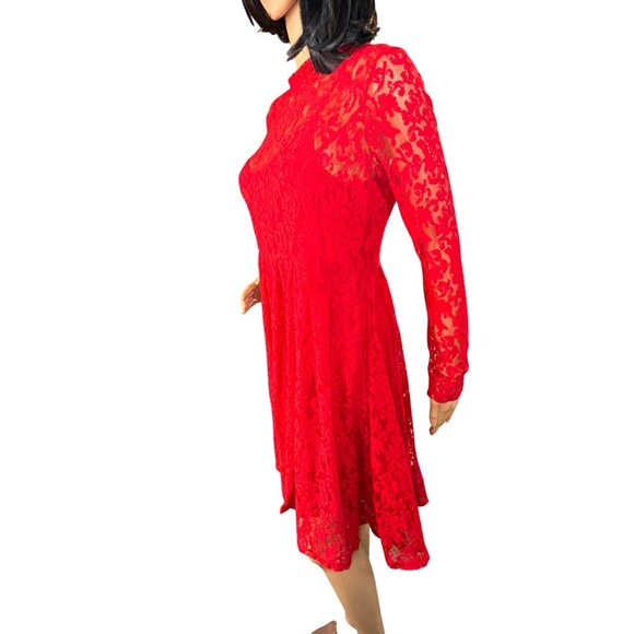 Free People Women Layered Lace Babydoll Dress Red Small Fairycore Romantic Boho - Picture 3 of 13